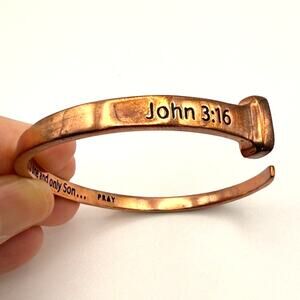 CATHEDRAL ART Gift Copper Plate Nail Cuff Bracelet John 3:16 Pray Men Women